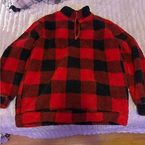 Red and Black Plaid Pullover Sweater